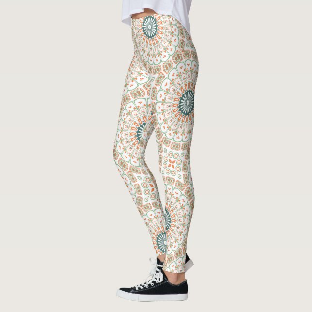 Legging Padrão Moderno de Mandala Laranja e Verde (Esquerda)