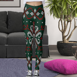 Legging Padrão Moderno de Natal Tricotado Ornamentado Pres