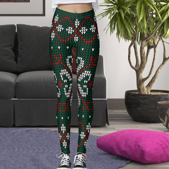 Legging Padrão Moderno de Natal Tricotado Ornamentado Pres (Criador carregado)