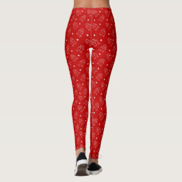 Legging Padrão Moderno de Pão Vermelho e Branco Longo