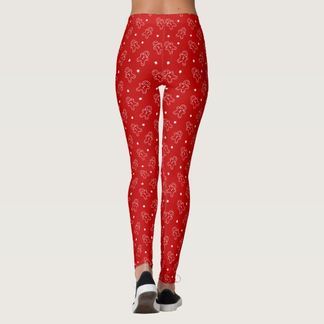 Legging Padrão Moderno de Pão Vermelho e Branco Longo (Verso)