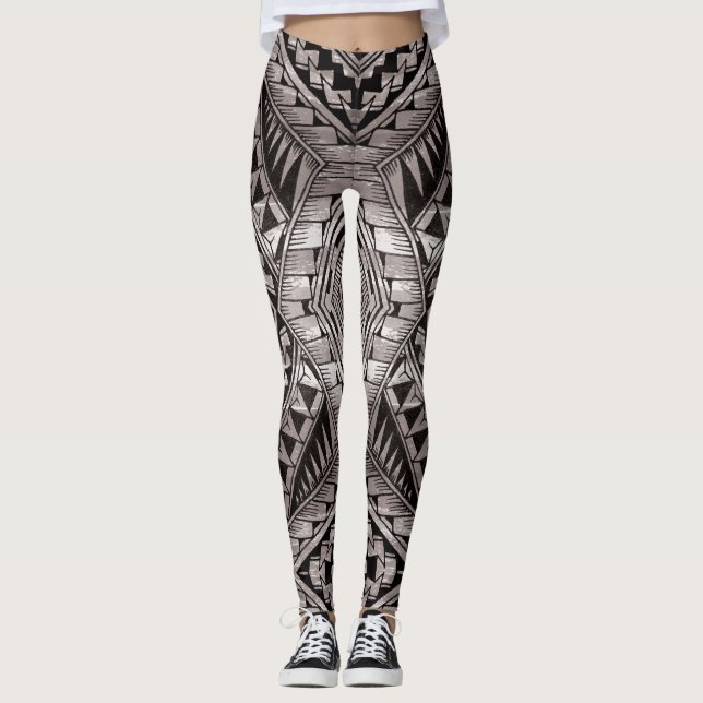 Legging Padrão moderno de tatuagem de preto e branco (Frente)