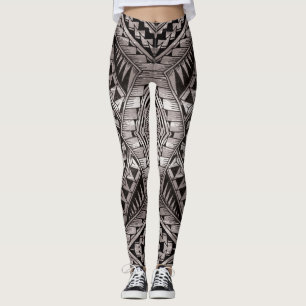 Legging Padrão moderno de tatuagem em preto e branco