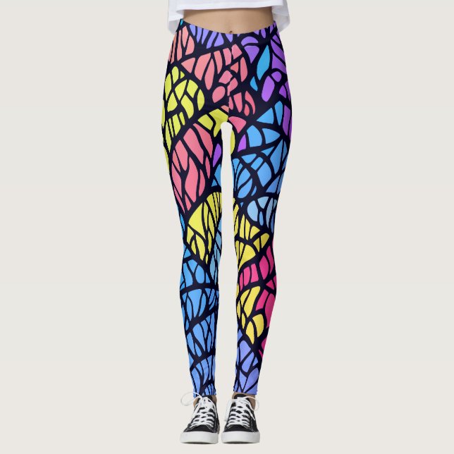 Legging Padrão Moderno de Vidro Colorido Geométrico em Arc (Frente)