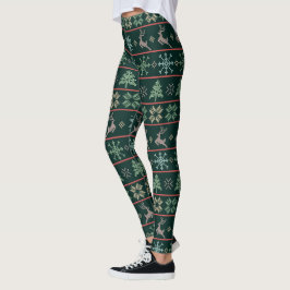 Legging Padrão moderno nórdico de knit divertido doce verd