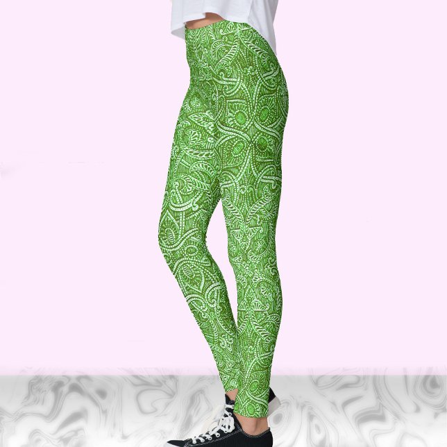 Legging Padrão moderno verde e branco de tendência para a  (Criador carregado)