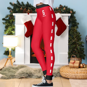 Legging Padrão Monograma Personalizado de Natal Vermelho P