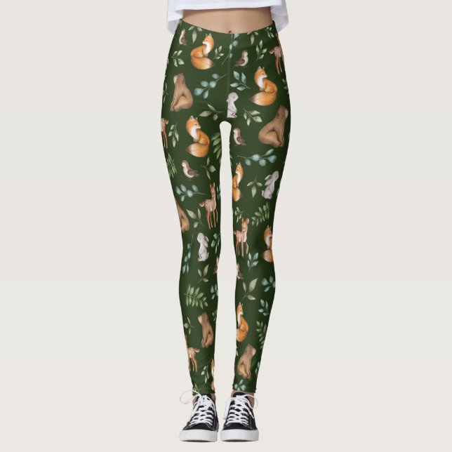 Legging Padrão Moody Green Woodland Forest (Frente)