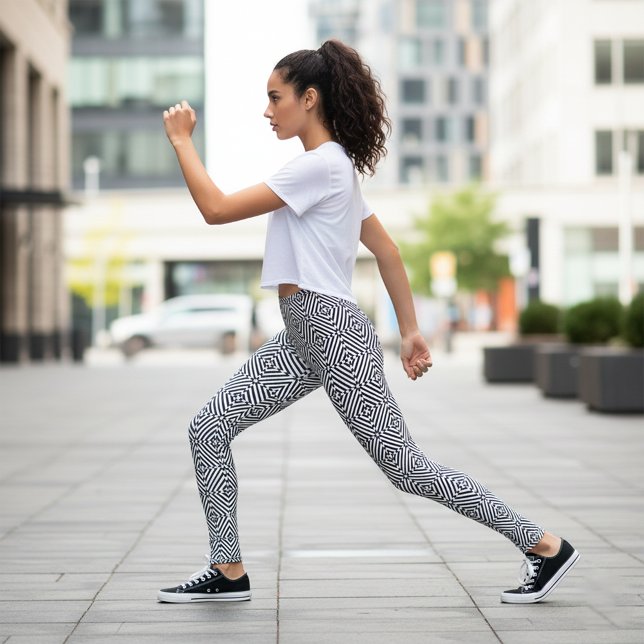 Legging Padrão Mosaico de Ilusões Ópticas a Preto e Branco (Criador carregado)