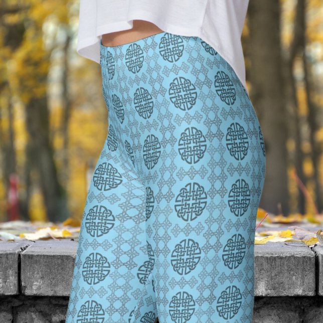 Legging Padrão na moda azul e circular preto (Stylish Blue and Black Circular Tribal Pattern Leggings)