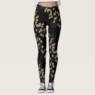 Legging Padrão na moda geométrico preto e ouro hexágono
