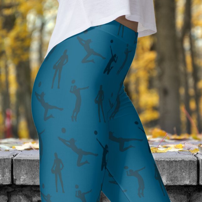 Legging Padrão na moda Oceano Azul de Voleibol Mulher (Womens Volleyball on Ocean Blue Leggings)