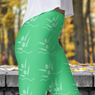 Legging Padrão Nadado Sincronizado das Mulheres Verdes Neg