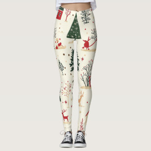 Legging Padrão Natalino Florestal Vintage