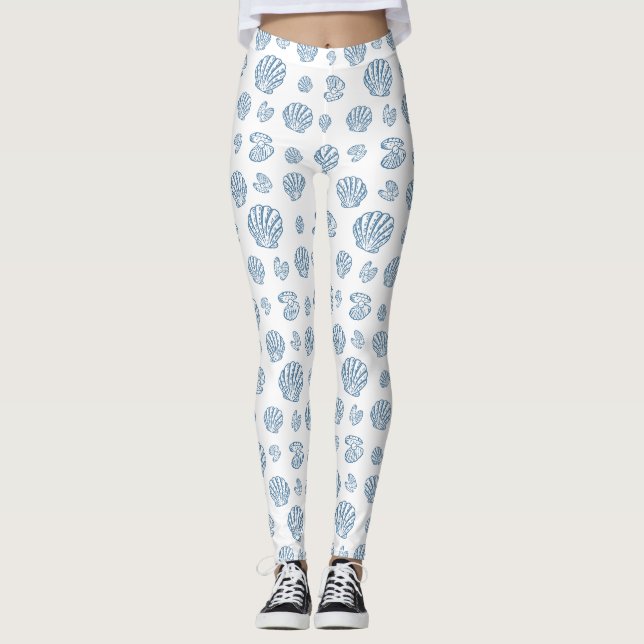 Legging Padrão Náutico de Pérola de Concha Minimalista (Frente)