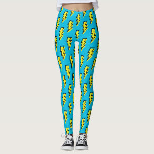 Legging Padrão Neon Blue Lightning Bolt de anos 80/90