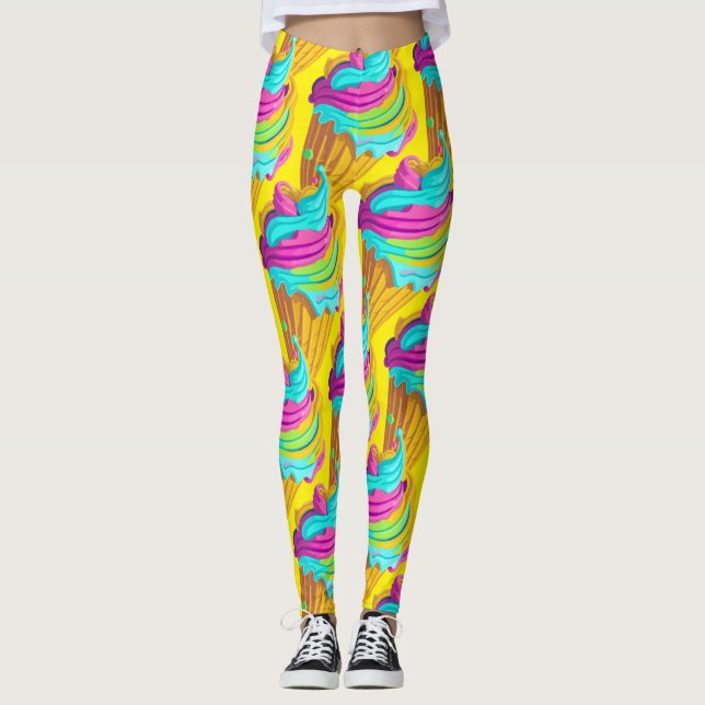 Legging Padrão Neon Bubble Gum Sorvete Cones (Frente)