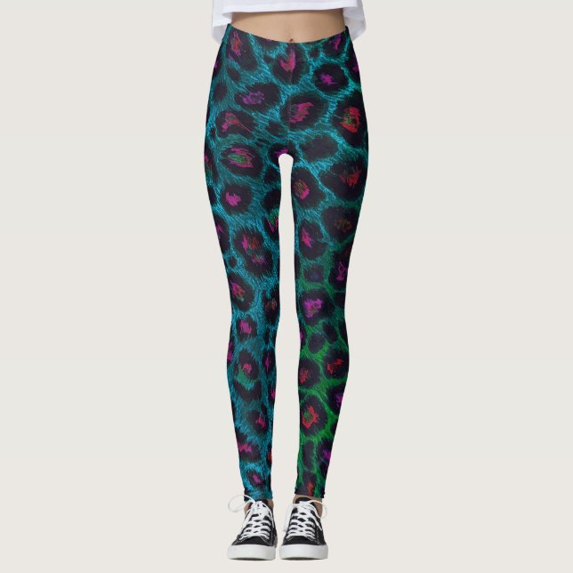 Legging Padrão Neon-Noir do Leopardo da Neve (Frente)