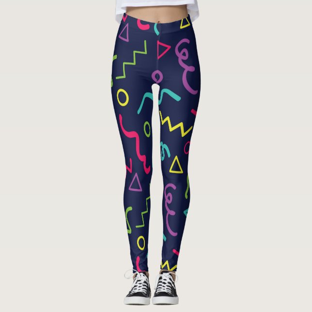 Legging padrão neon retrô Memphis dos anos 80 (Frente)