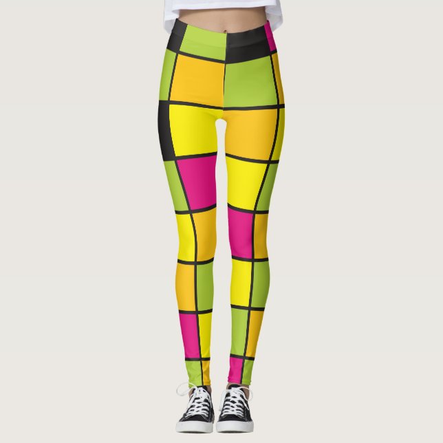 Legging Padrão Neon Squares Colorido (Frente)