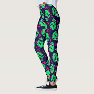 Legging Padrão Neon Zombie Skulls