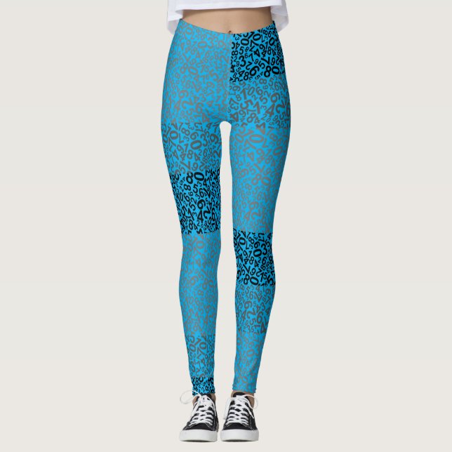 Legging Padrão numérico 01 com fundo azul claro (Frente)