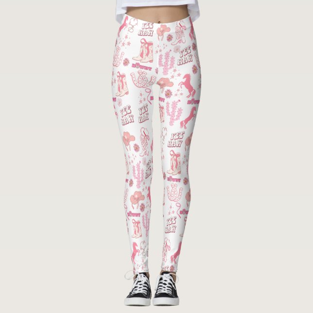 Legging padrão ocidental da vaqueira rosa boho (Frente)