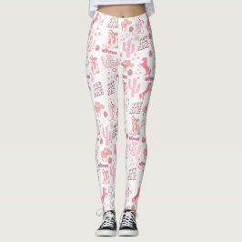 Legging padrão ocidental de caubói rosa divertido boho