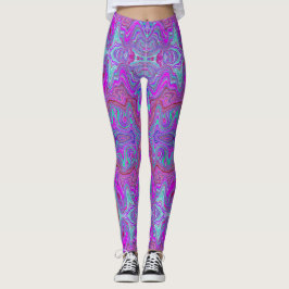 Legging Padrão Ondulado de Mármore Trippy Magenta e Azul