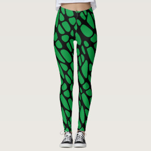 Legging Padrão Orgânico Abstrato Verde Preto