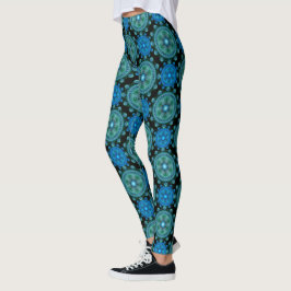 Legging Padrão oriental azul fractal verde