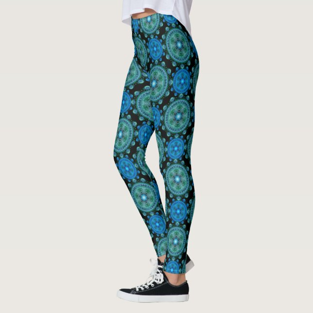 Legging Padrão oriental azul fractal verde (Esquerda)