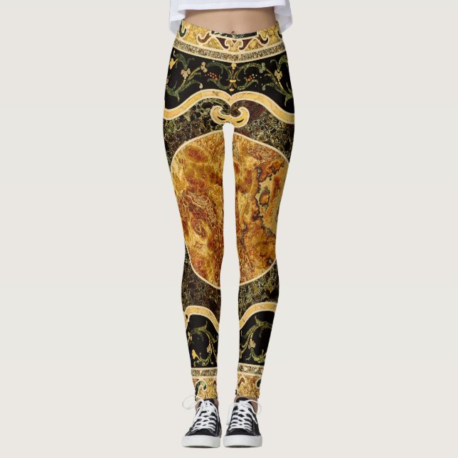 Legging Padrão Ornamental Antiquado De Gemstone Italiano (Frente)