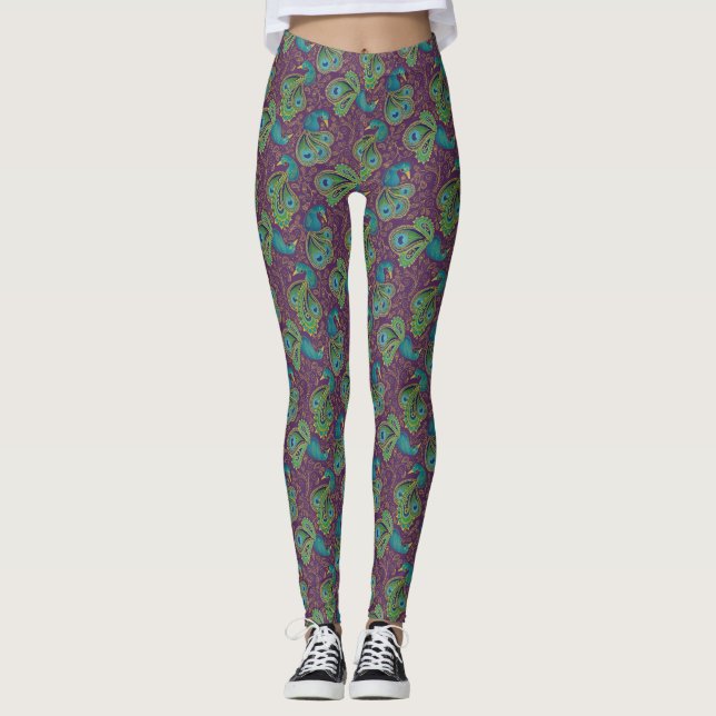 Legging Padrão Paisley de Pavão Roxo (Frente)