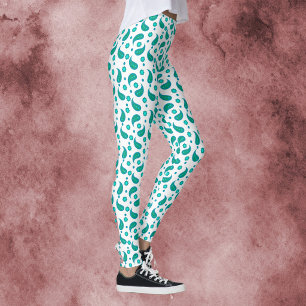 Legging Padrão Paisley Floral em Verde Azul e Turquesa