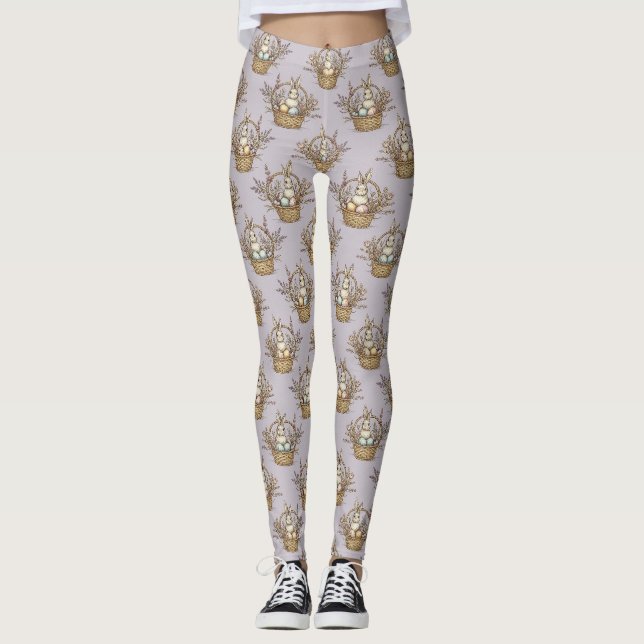 Legging Padrão Pastel do Coelhinho da Páscoa Fofinho (Frente)