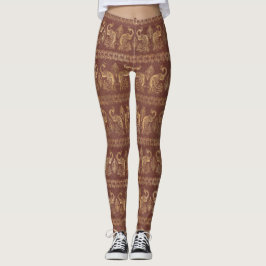 Legging Padrão Peacock Dourado do rico