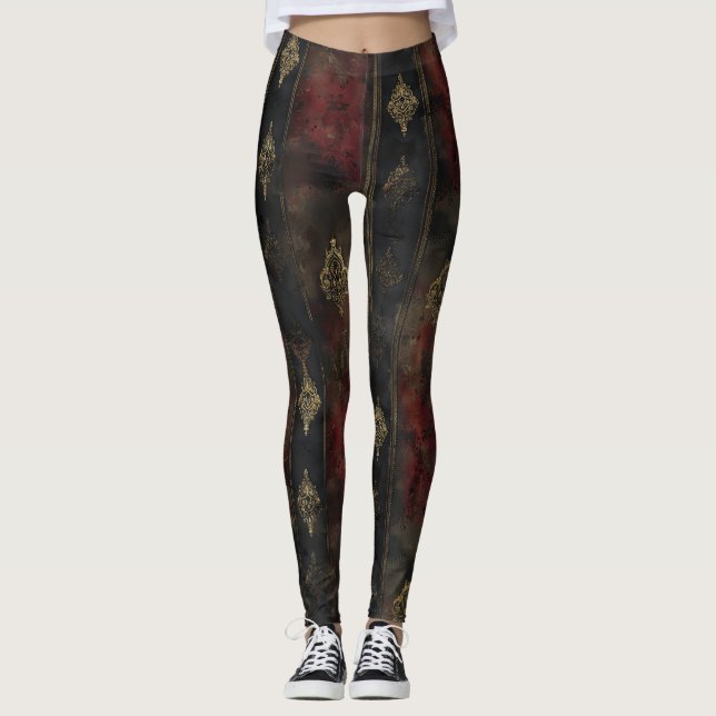 Legging Padrão Persa Dourado Damask Noir (4) (Frente)