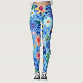 Legging Padrão Personalizado de Pastel Floral Azul