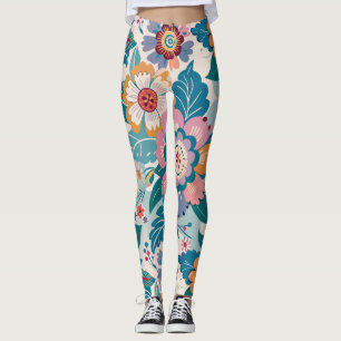Legging Padrão Personalizado de Pastel Floral Retro Orient