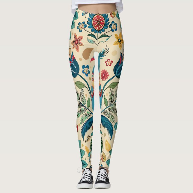 Legging Padrão Personalizado Floral de Fest Peacock (Frente)