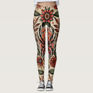 Legging Padrão Personalizado Floral do Spider de Tatuagem
