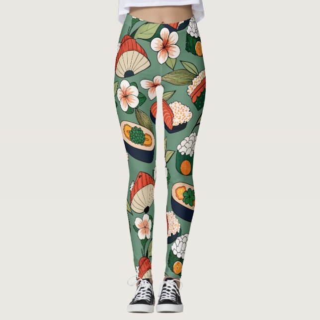 Legging Padrão Personalizado Floral Sushi (Frente)
