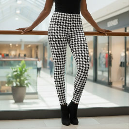 Legging Padrão Pied-de-Poule Preto e Branco