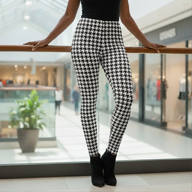 Legging Padrão Pied-de-Poule Preto e Branco (Houndstooth Pattern Black & White Leggings
)