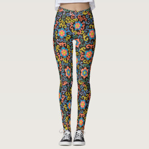 Legging Padrão Preto Chic com Floral Colorido