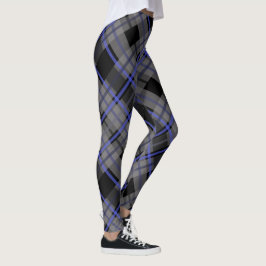 Legging Padrão Preto da Cinza Azul Tartan Moderno