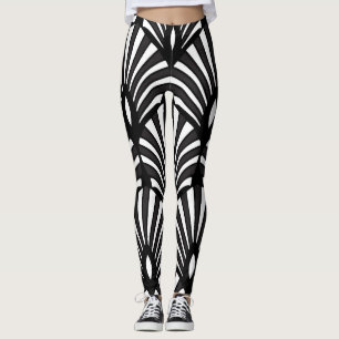 Legging Padrão Preto de Shell de Deco de Arte em Branco