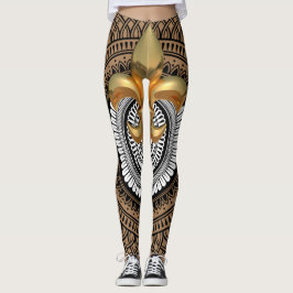 Legging Padrão Preto do Ouro de luxo Fleur-de-Lis Mandala