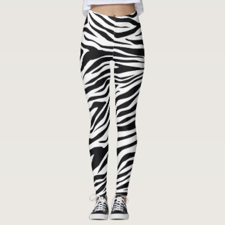 Legging Padrão Preto e Branco de Faixa de Zebra Selvagem
